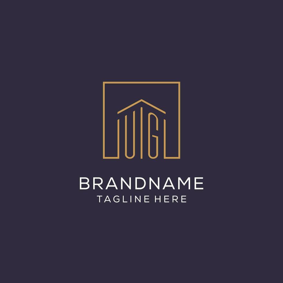 Initial UG logo with square lines, luxury and elegant real estate logo design vector