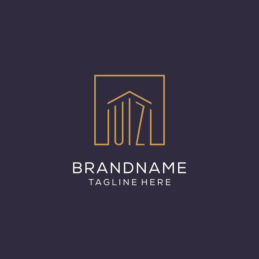 Initial UZ logo with square lines, luxury and elegant real estate logo design vector