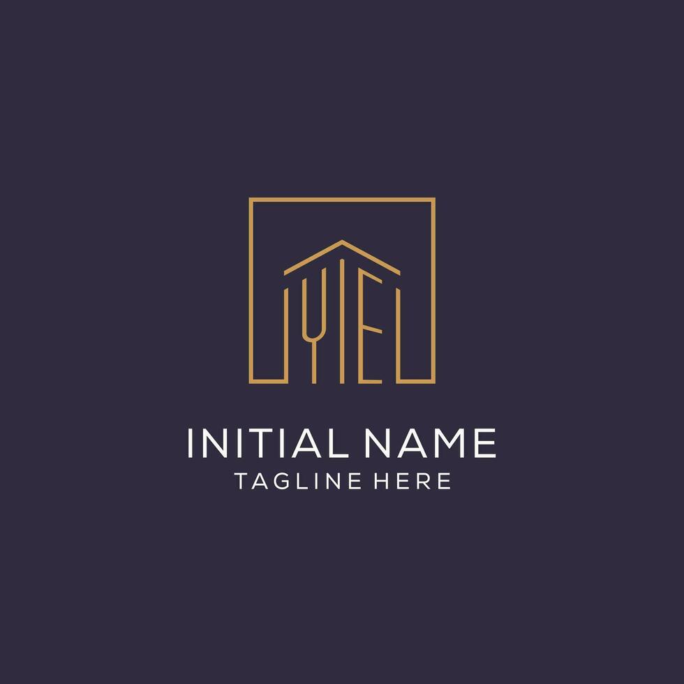 Initial YE logo with square lines, luxury and elegant real estate logo design vector