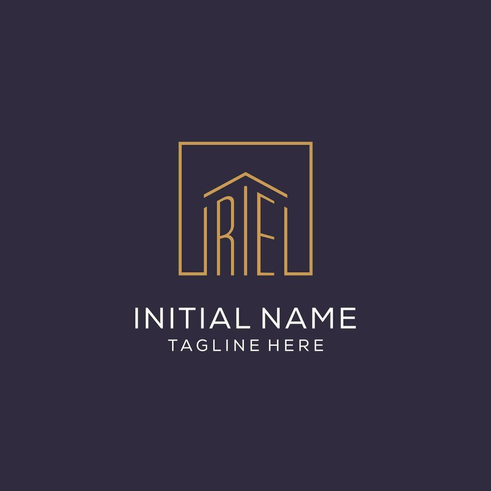 Initial RE logo with square lines, luxury and elegant real estate logo design vector