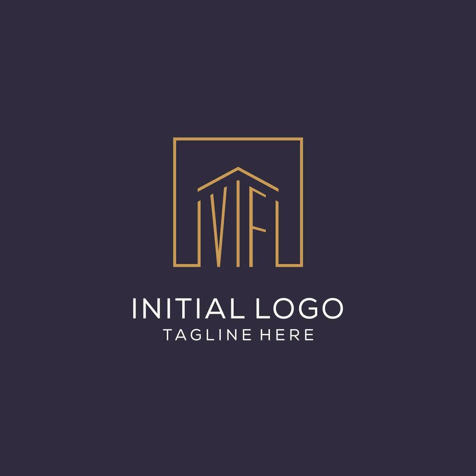 Initial VF logo with square lines, luxury and elegant real estate logo design vector