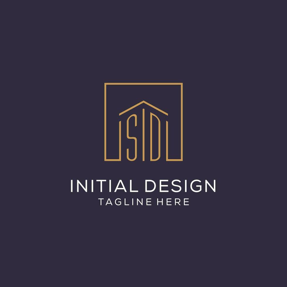 Initial SD logo with square lines, luxury and elegant real estate logo design vector