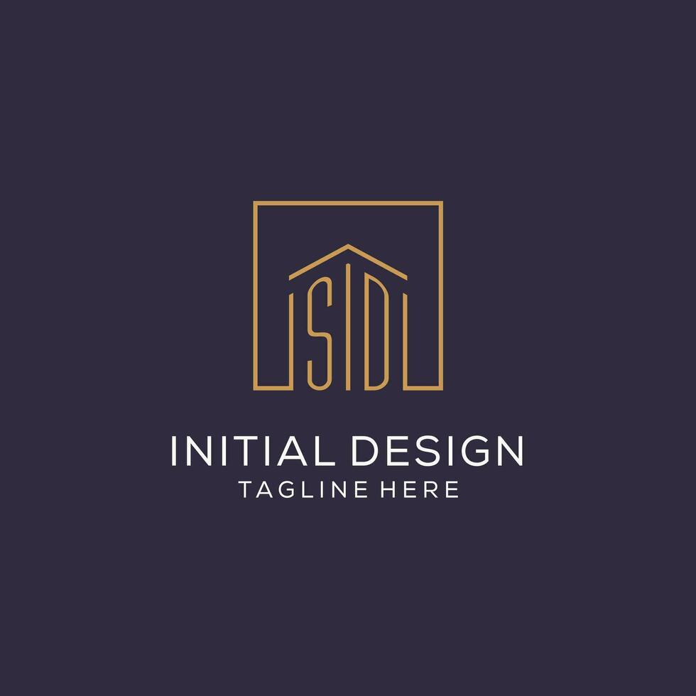 inicial Dakota del Sur logo con cuadrado líneas, lujo y elegante real inmuebles logo diseño vector