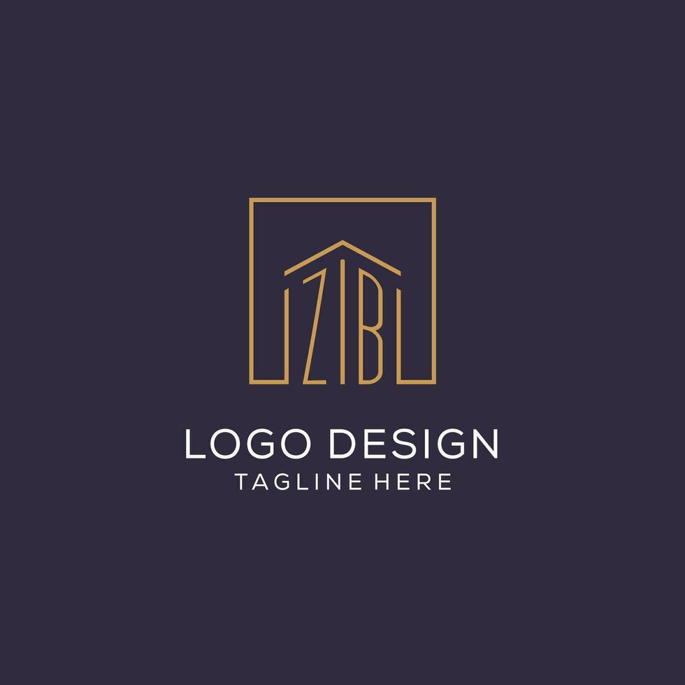 Initial ZB logo with square lines, luxury and elegant real estate logo design vector