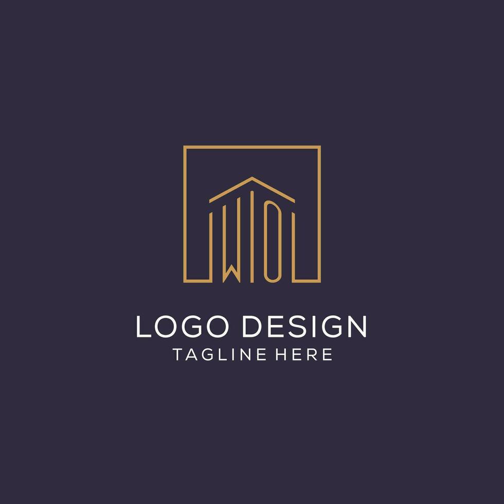 Initial WO logo with square lines, luxury and elegant real estate logo design vector
