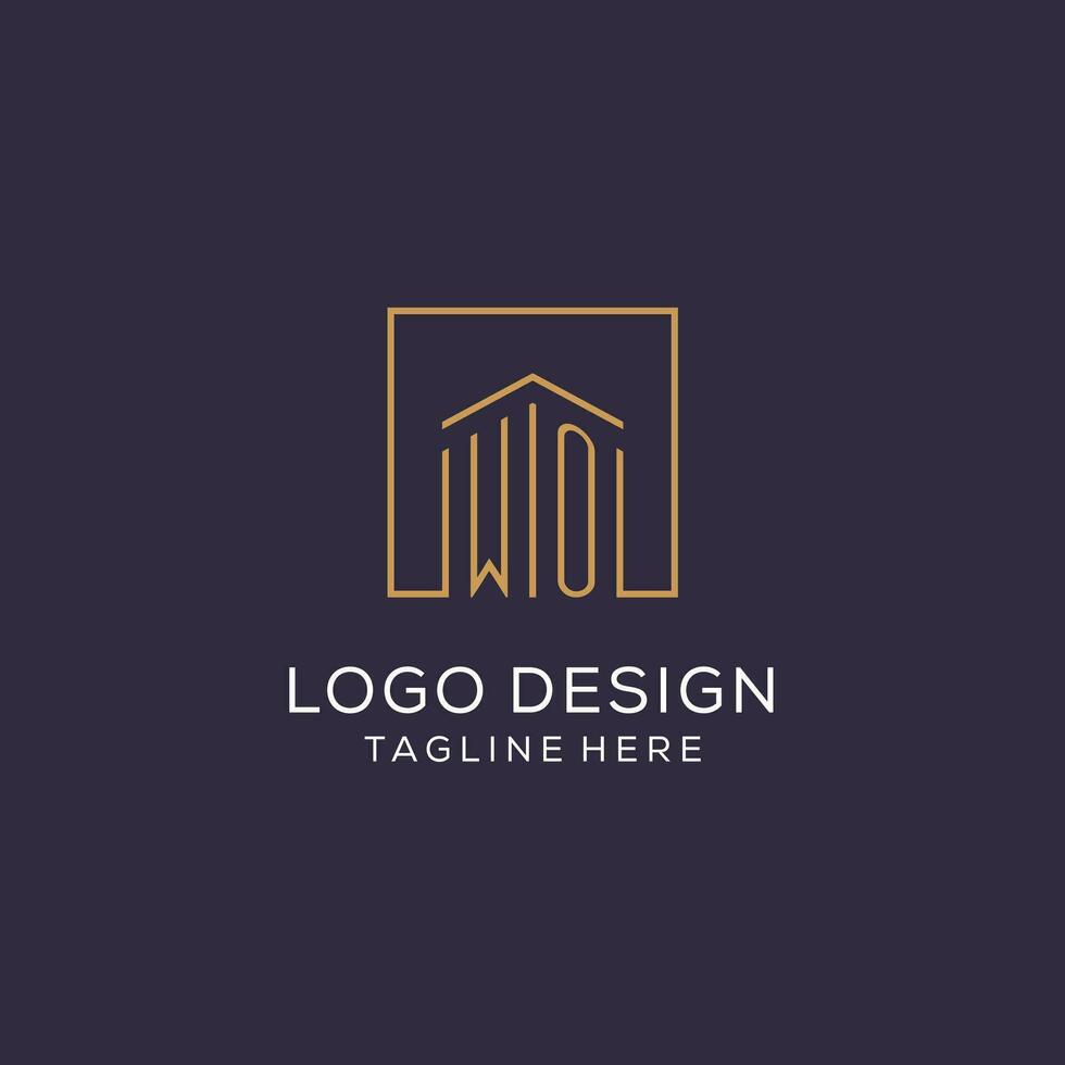 Initial WO logo with square lines, luxury and elegant real estate logo design vector