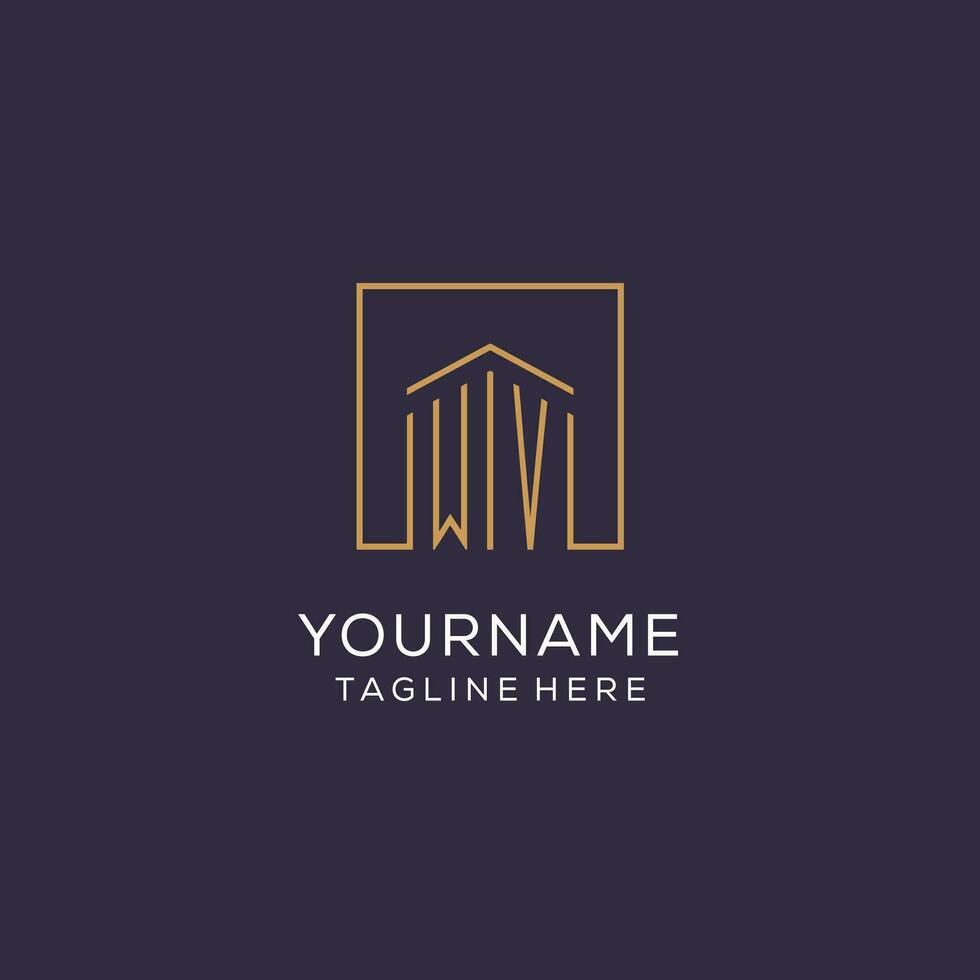 Initial WV logo with square lines, luxury and elegant real estate logo design vector