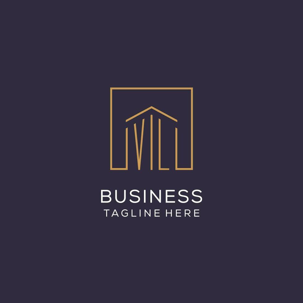 Initial VL logo with square lines, luxury and elegant real estate logo design vector