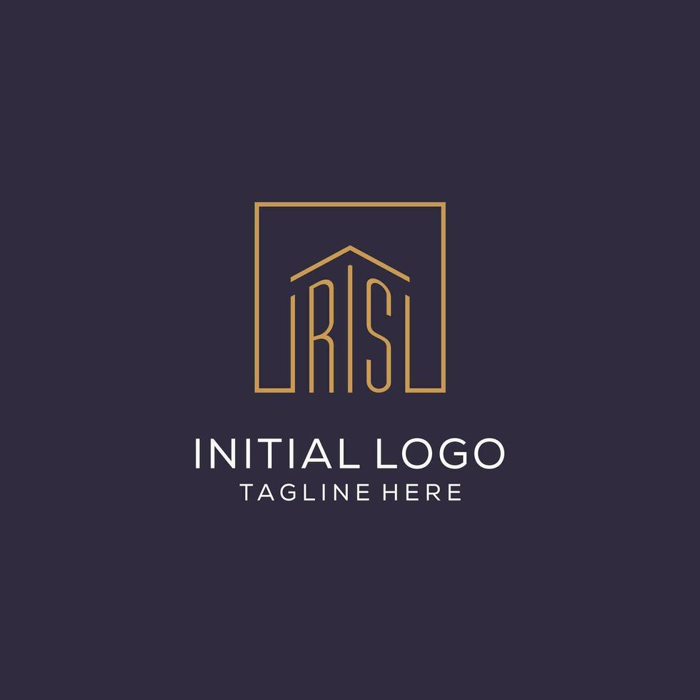 Initial RS logo with square lines, luxury and elegant real estate logo design vector