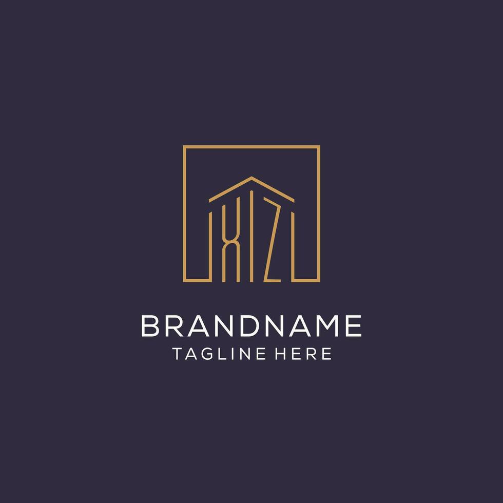 Initial XZ logo with square lines, luxury and elegant real estate logo design vector