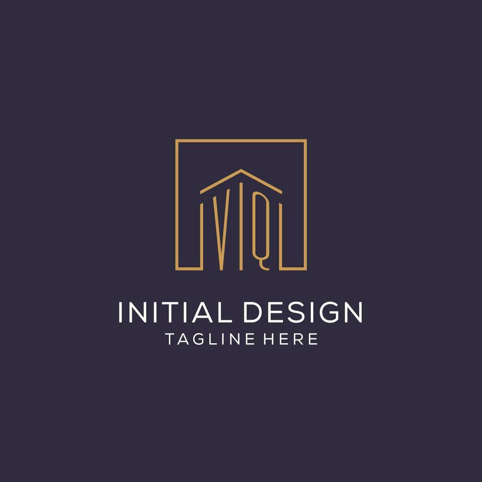 Initial VQ logo with square lines, luxury and elegant real estate logo design vector