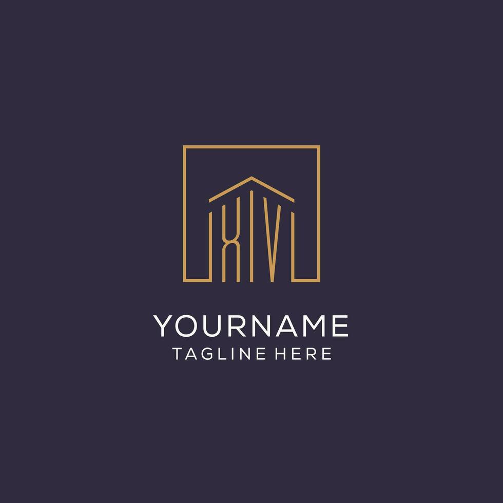 Initial XV logo with square lines, luxury and elegant real estate logo design vector