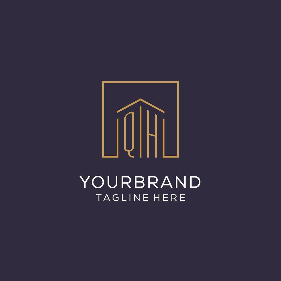 Initial QH logo with square lines, luxury and elegant real estate logo design vector