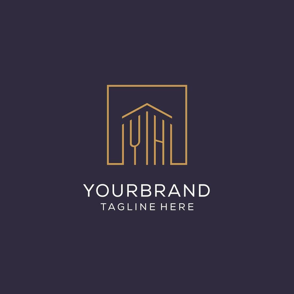 Initial YH logo with square lines, luxury and elegant real estate logo design vector