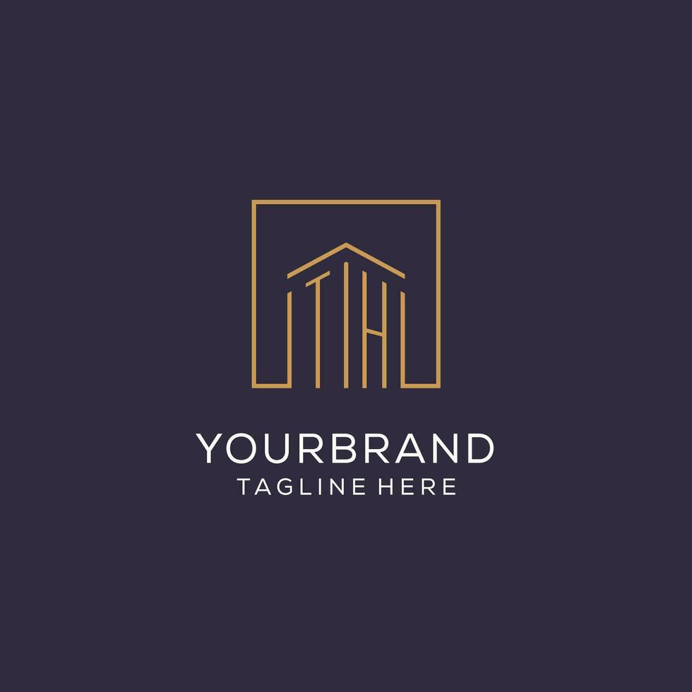 Initial TH logo with square lines, luxury and elegant real estate logo design vector