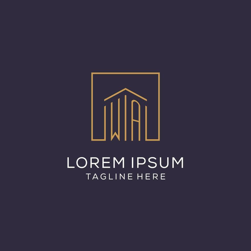 Initial WA logo with square lines, luxury and elegant real estate logo design vector