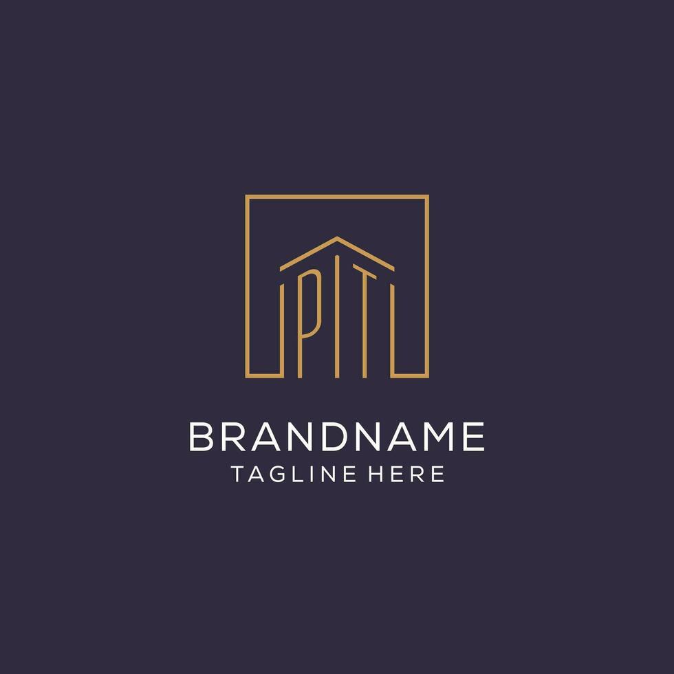 Initial PT logo with square lines, luxury and elegant real estate logo design vector