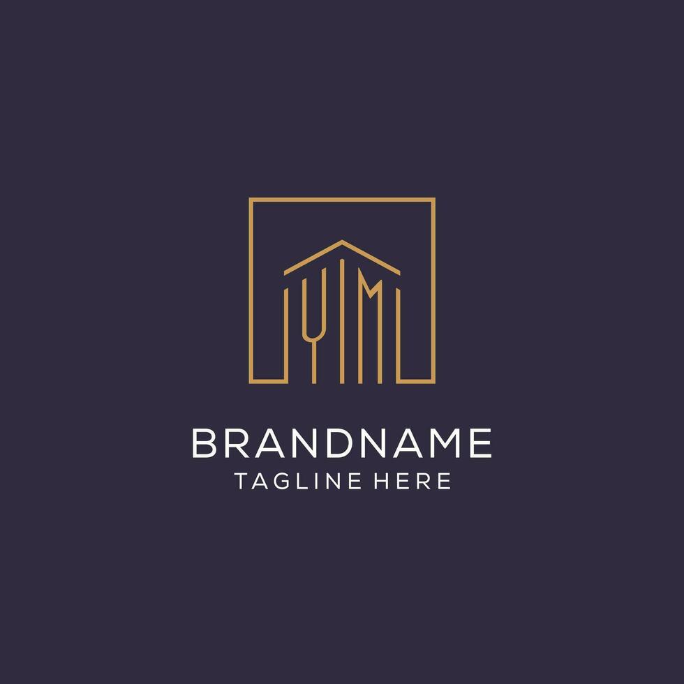 Initial YM logo with square lines, luxury and elegant real estate logo design vector