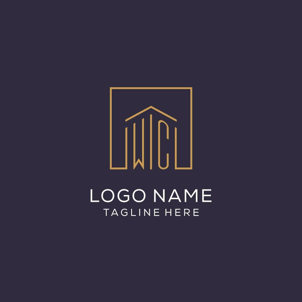 Initial WC logo with square lines, luxury and elegant real estate logo design vector