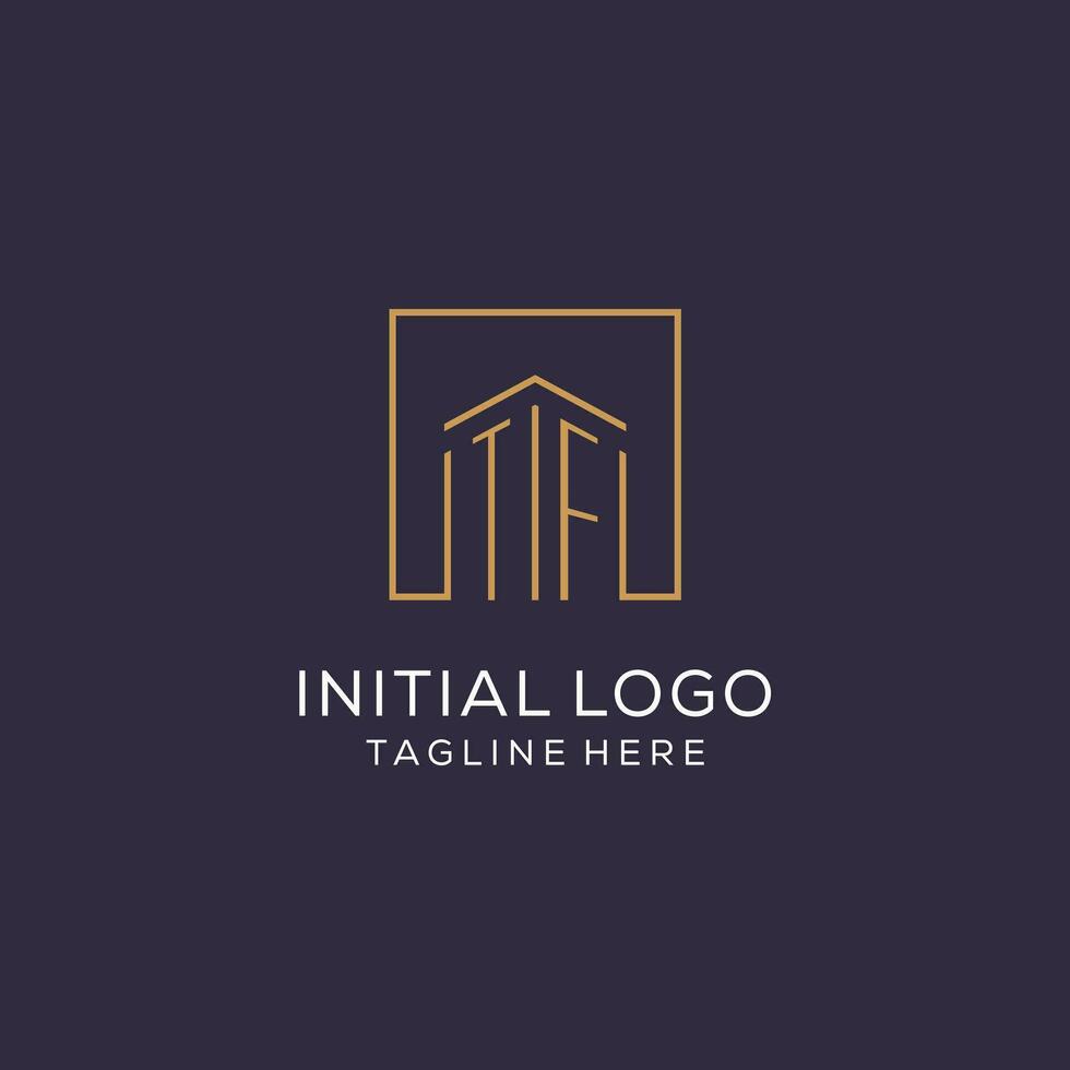 Initial TF logo with square lines, luxury and elegant real estate logo design vector