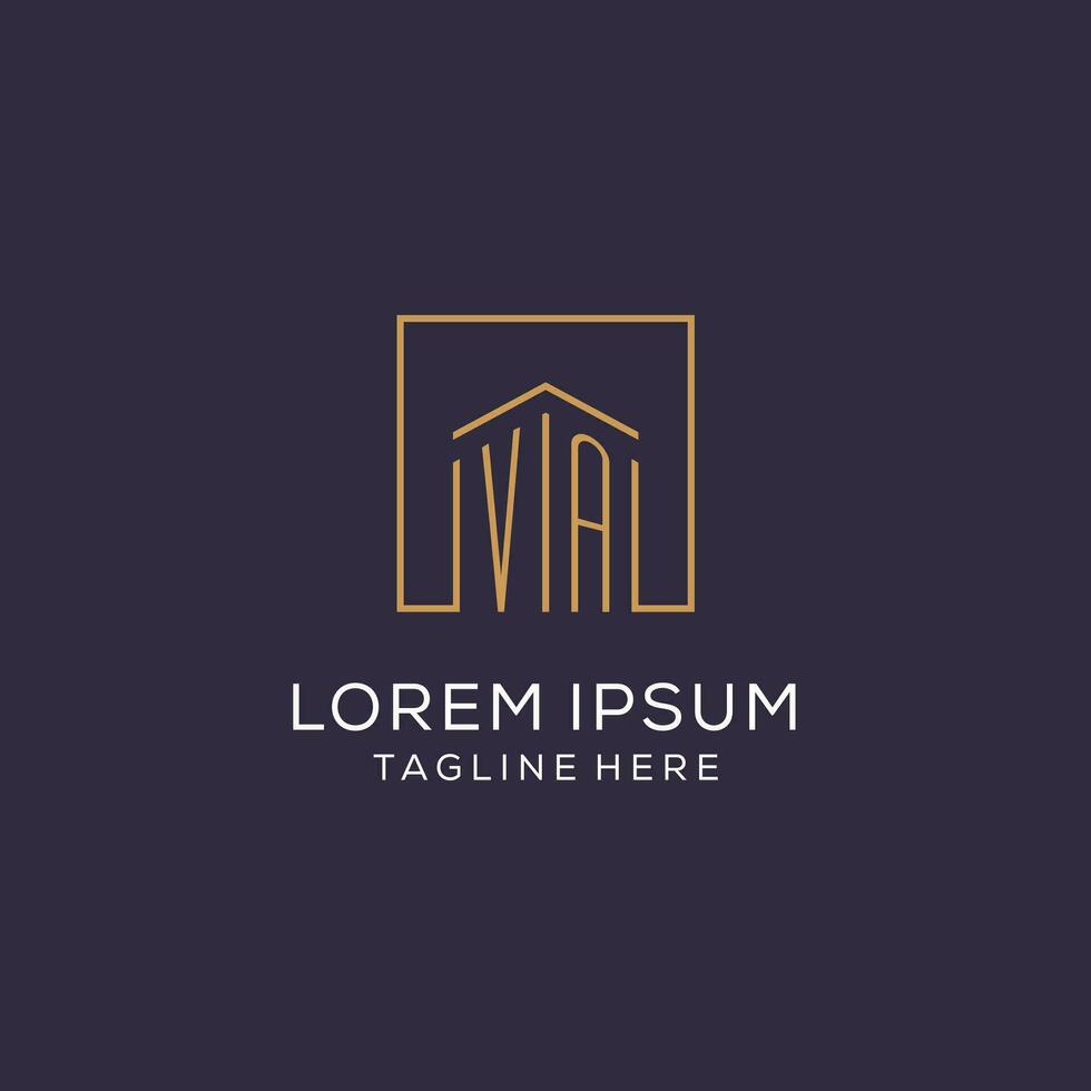 Initial VA logo with square lines, luxury and elegant real estate logo design vector