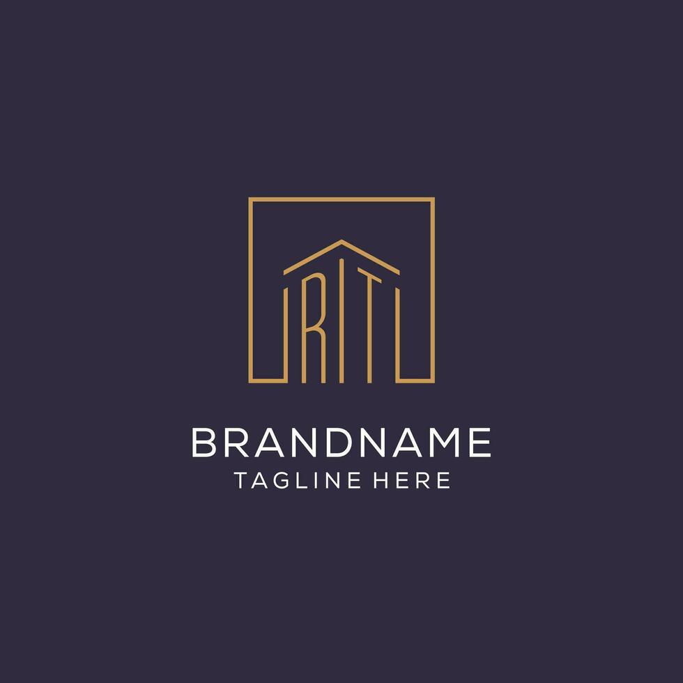 Initial RT logo with square lines, luxury and elegant real estate logo design vector