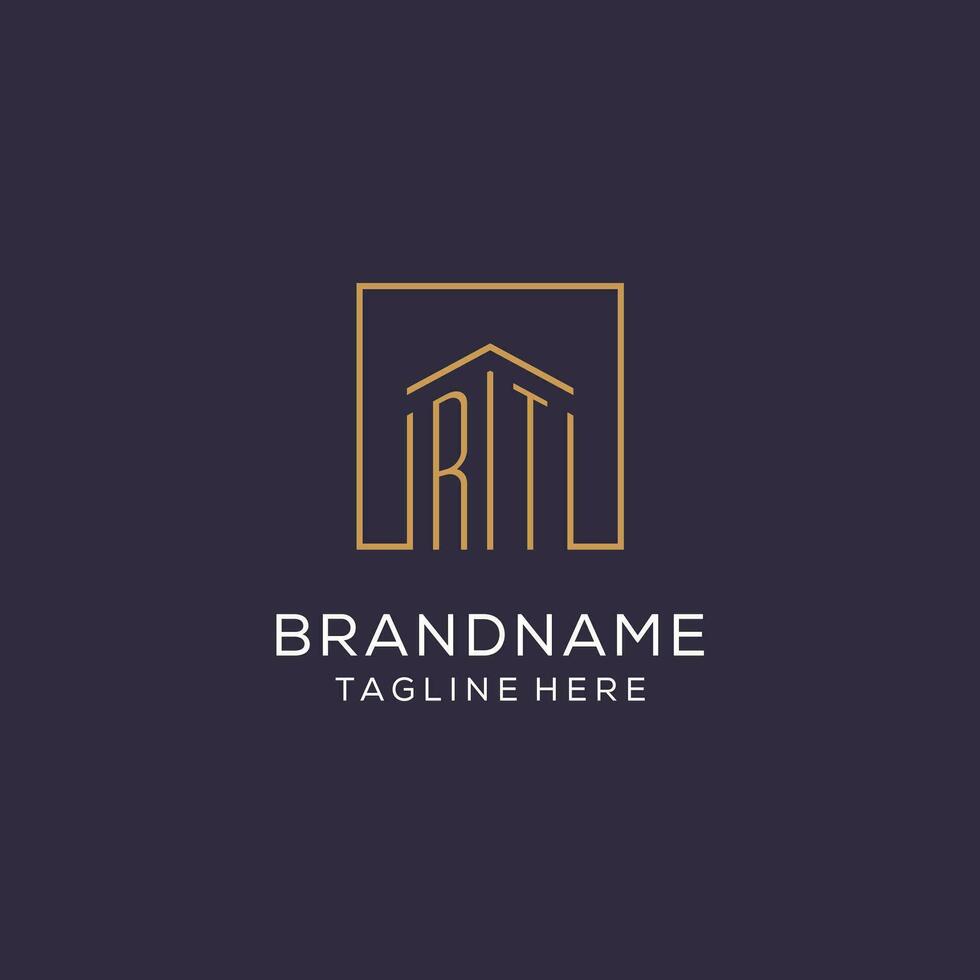 Initial RT logo with square lines, luxury and elegant real estate logo design vector