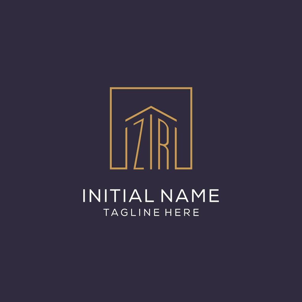 Initial ZR logo with square lines, luxury and elegant real estate logo design vector