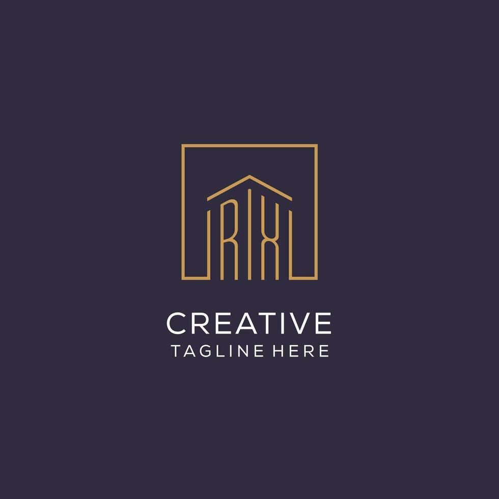 Initial RX logo with square lines, luxury and elegant real estate logo design vector