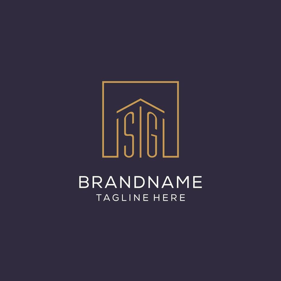 Initial SG logo with square lines, luxury and elegant real estate logo design vector