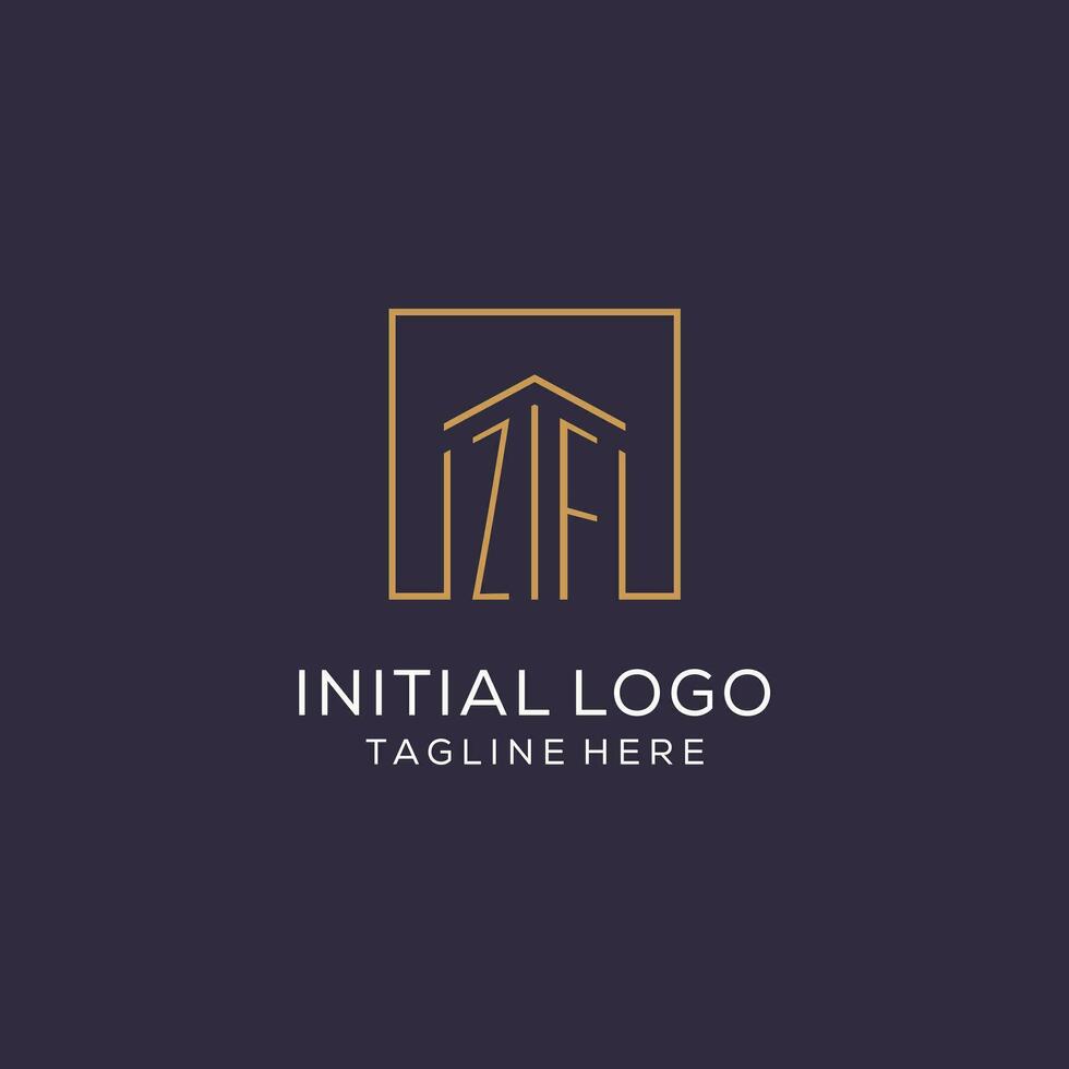 Initial ZF logo with square lines, luxury and elegant real estate logo design vector