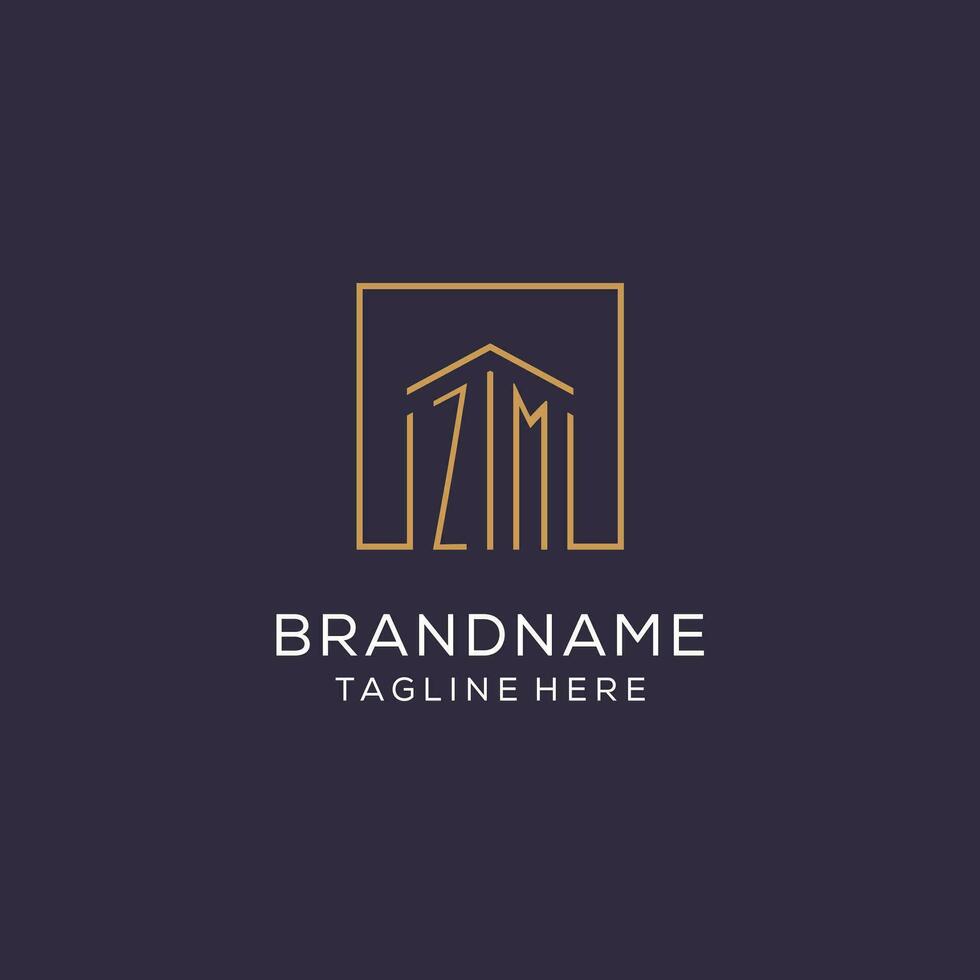 Initial ZM logo with square lines, luxury and elegant real estate logo design vector