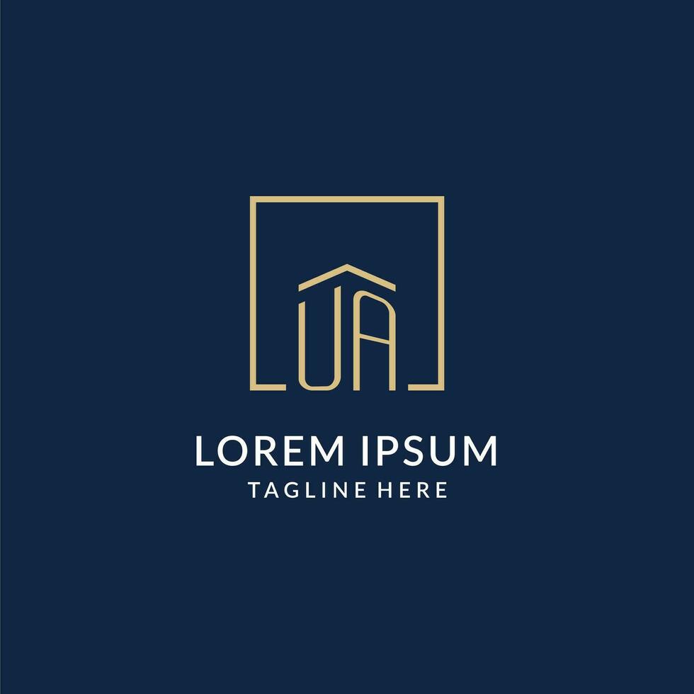 Initial UA square lines logo, modern and luxury real estate logo design vector