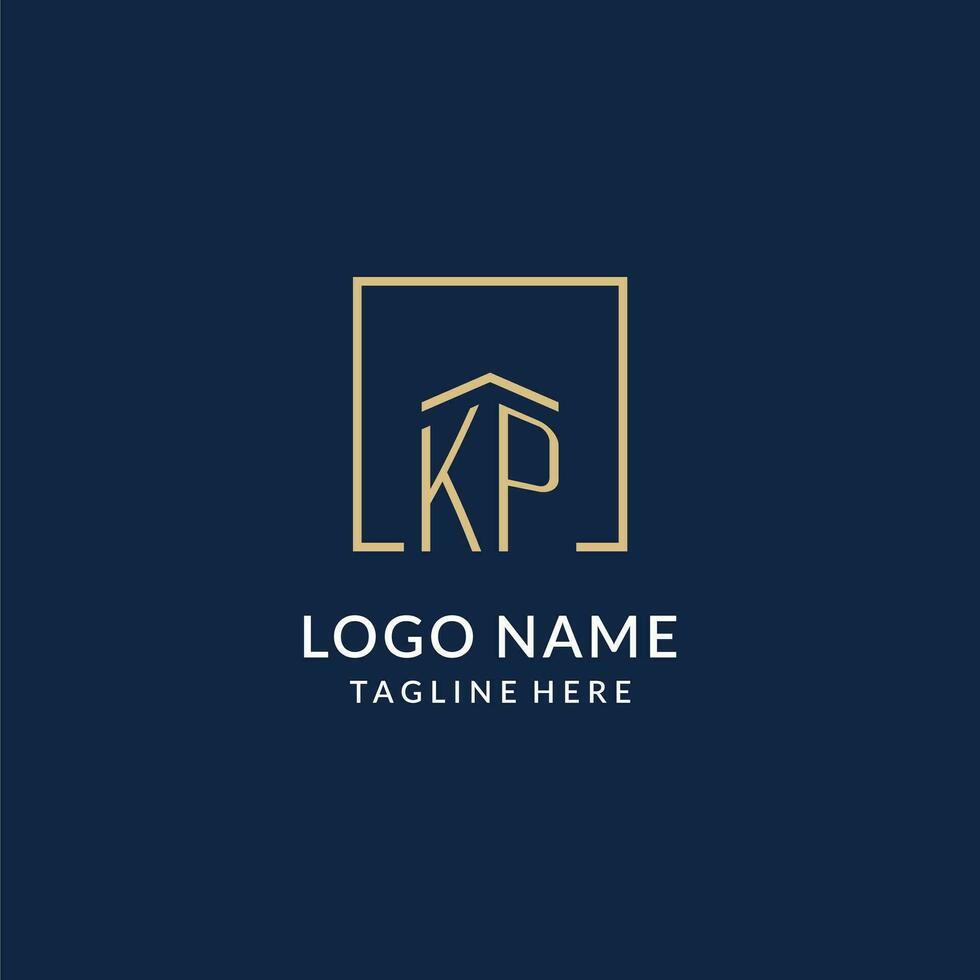 Initial KP square lines logo, modern and luxury real estate logo design vector