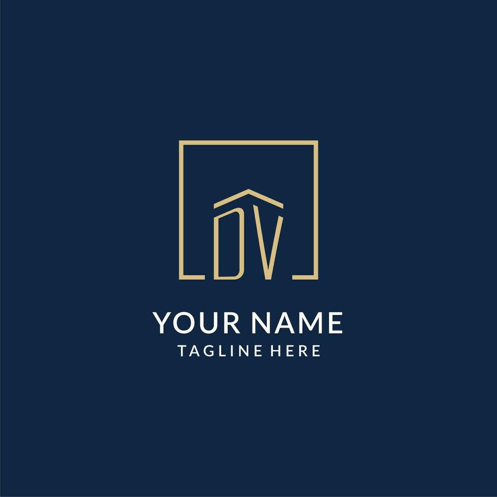 Initial DV square lines logo, modern and luxury real estate logo design vector
