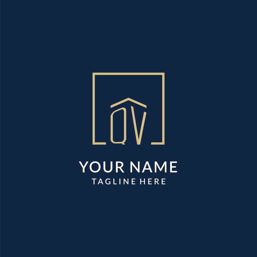 Initial QV square lines logo, modern and luxury real estate logo design vector