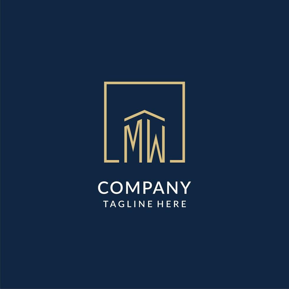 Initial MW square lines logo, modern and luxury real estate logo design vector
