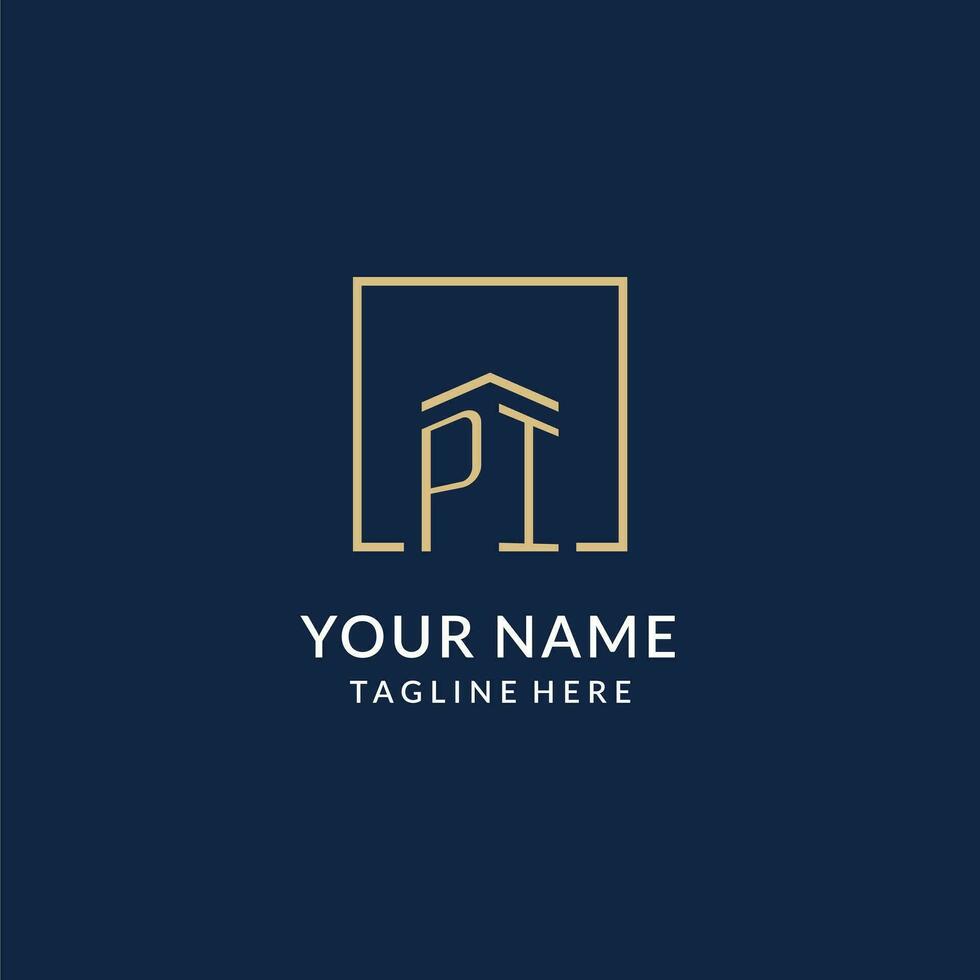 Initial PI square lines logo, modern and luxury real estate logo design vector