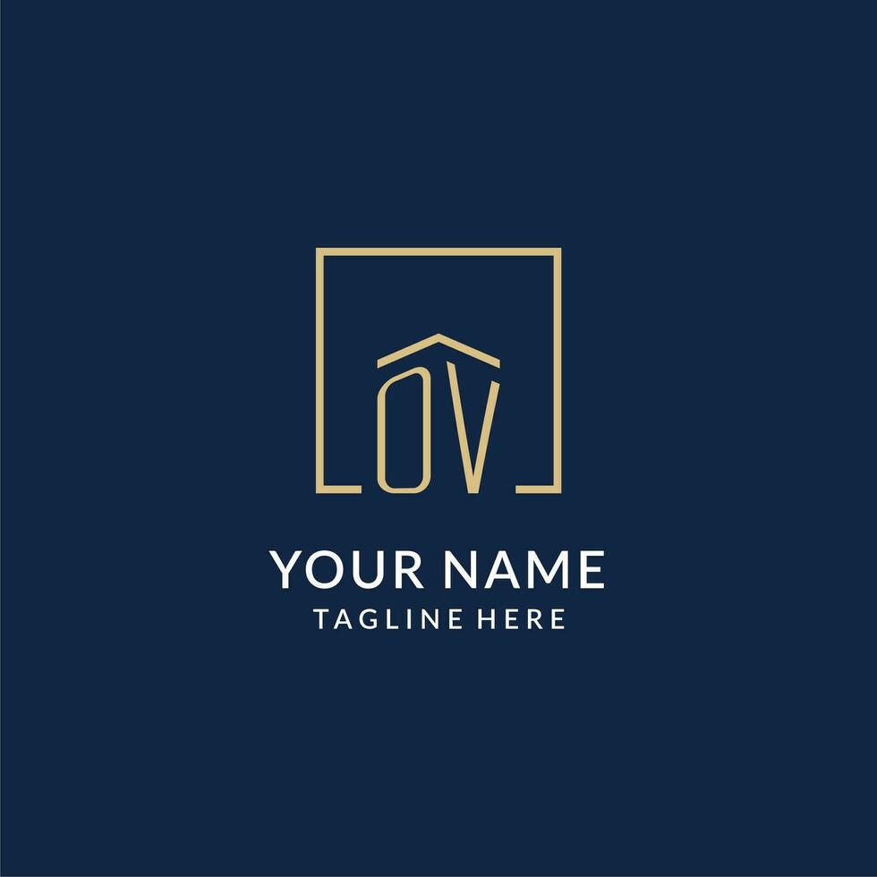 Initial OV square lines logo, modern and luxury real estate logo design vector