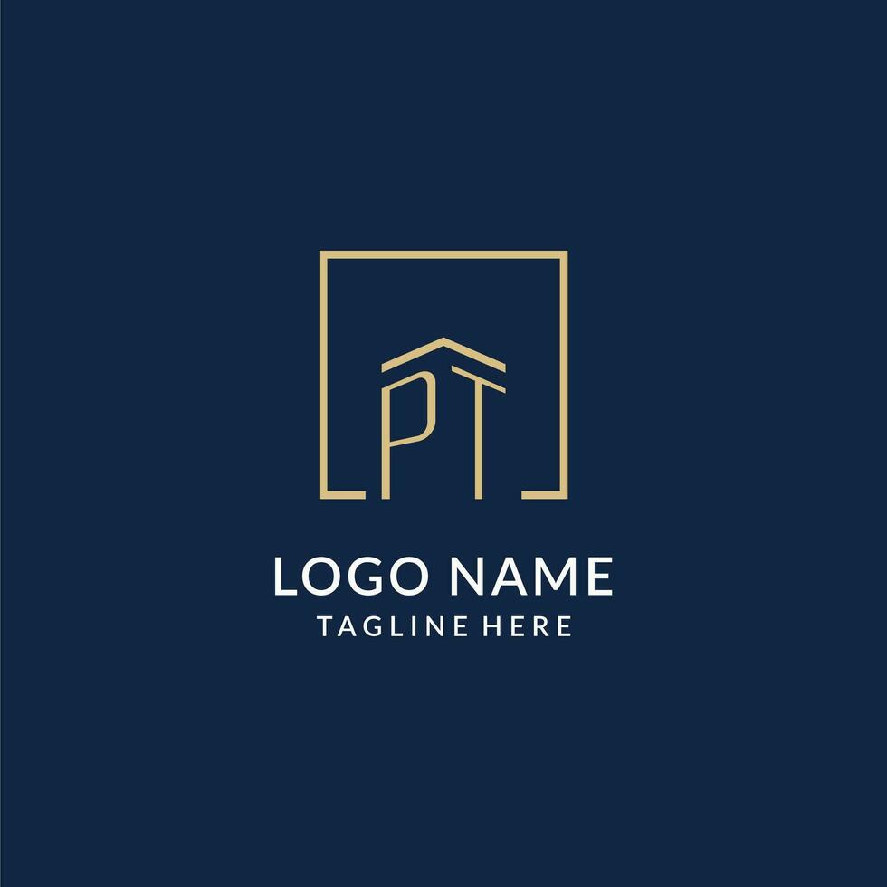 Initial PT square lines logo, modern and luxury real estate logo design vector