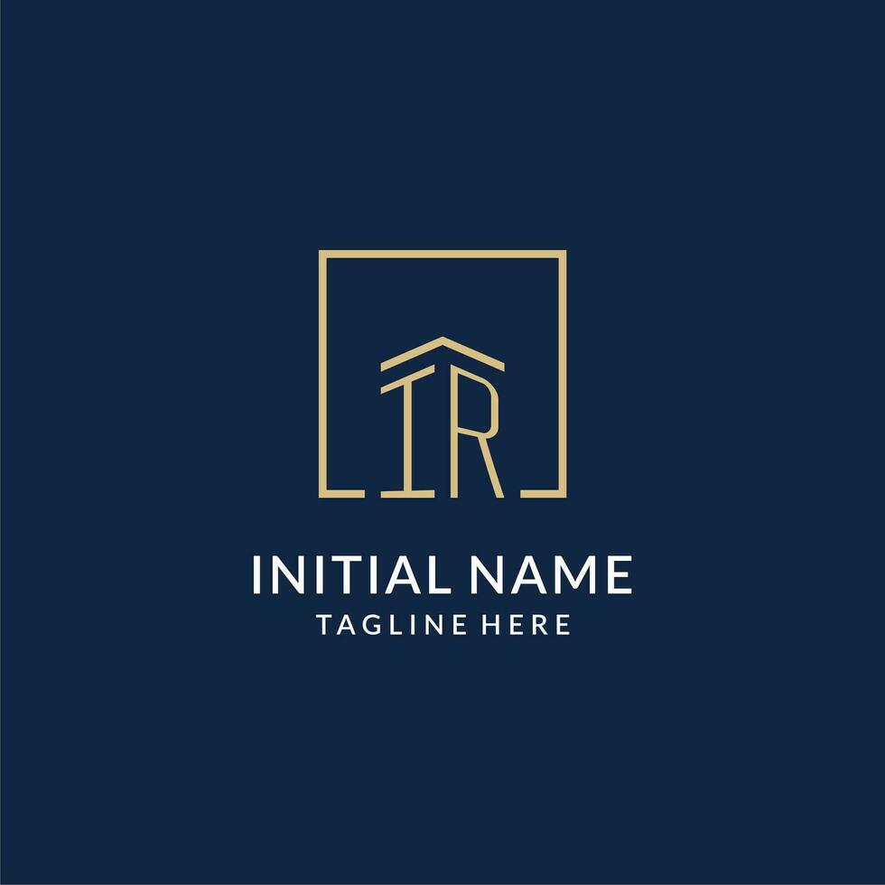 Initial IR square lines logo, modern and luxury real estate logo design vector
