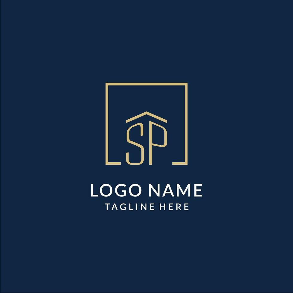 Initial SP square lines logo, modern and luxury real estate logo design vector