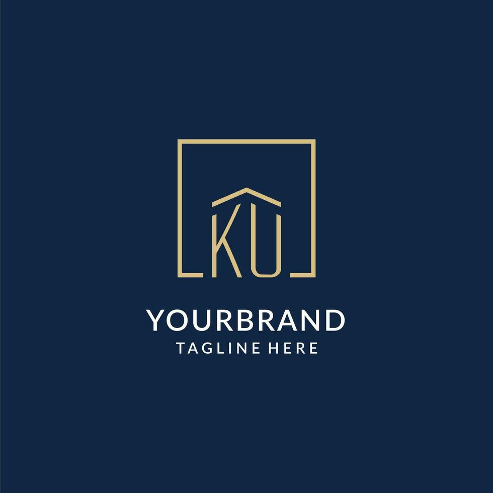 Initial KU square lines logo, modern and luxury real estate logo design vector