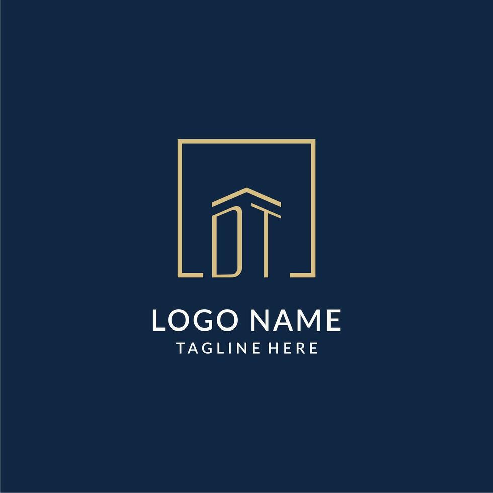 Initial DT square lines logo, modern and luxury real estate logo design vector