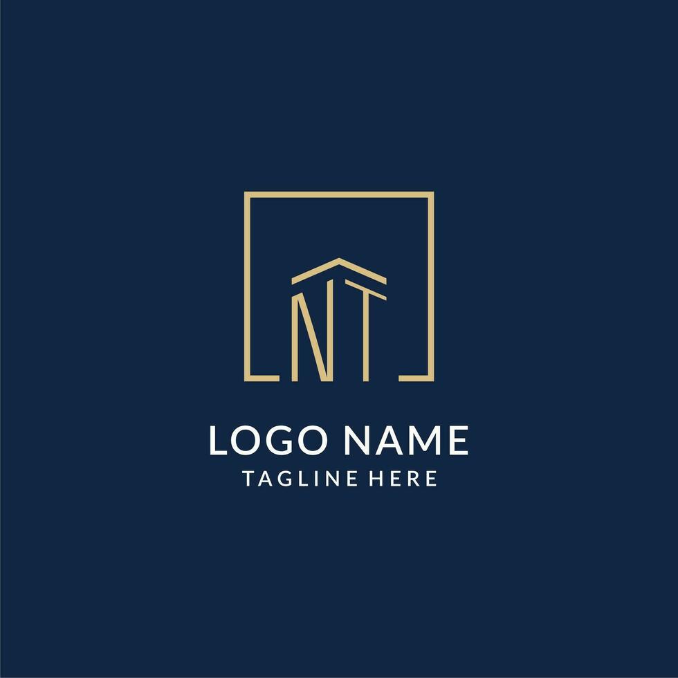 Initial NT square lines logo, modern and luxury real estate logo design vector