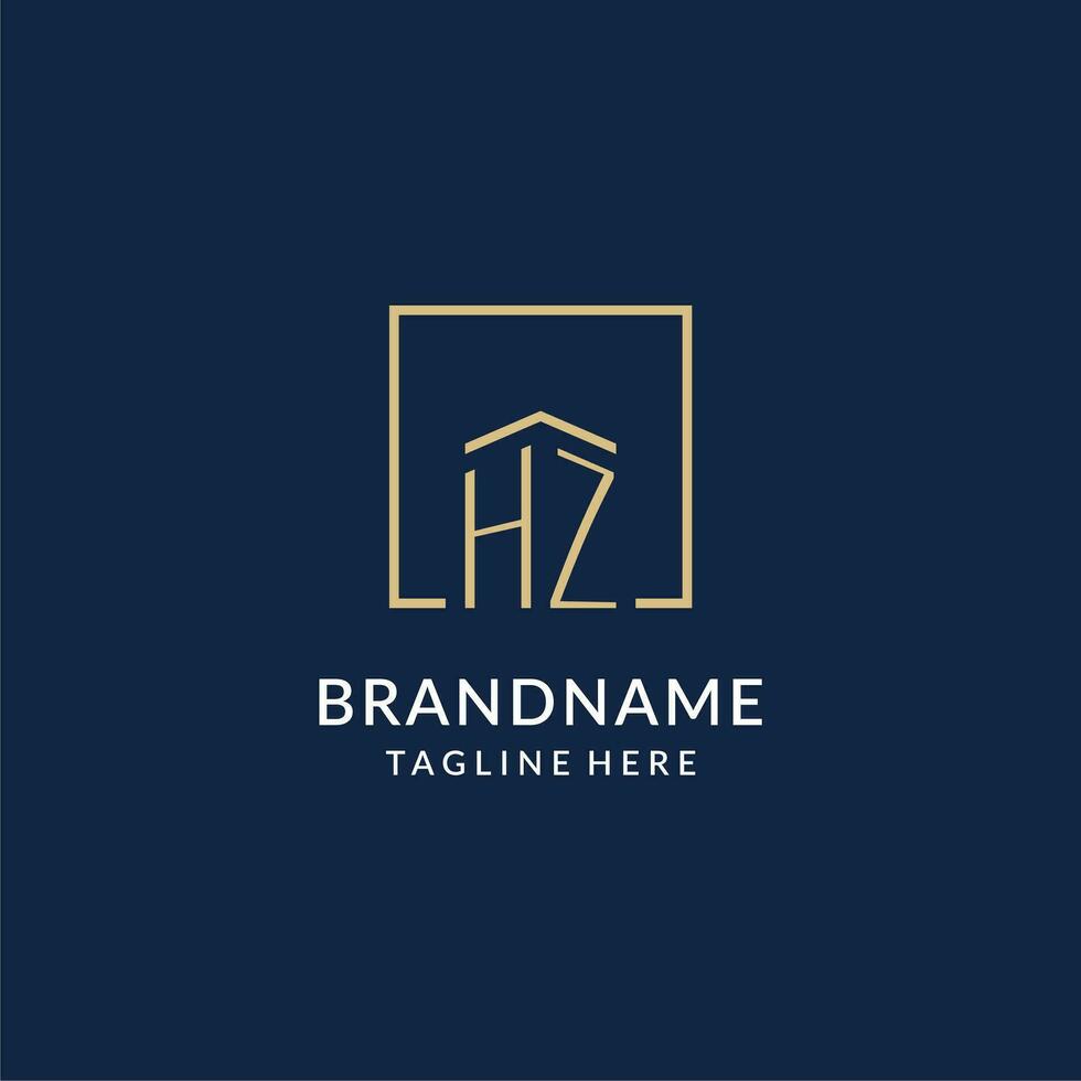 Initial HZ square lines logo, modern and luxury real estate logo design vector