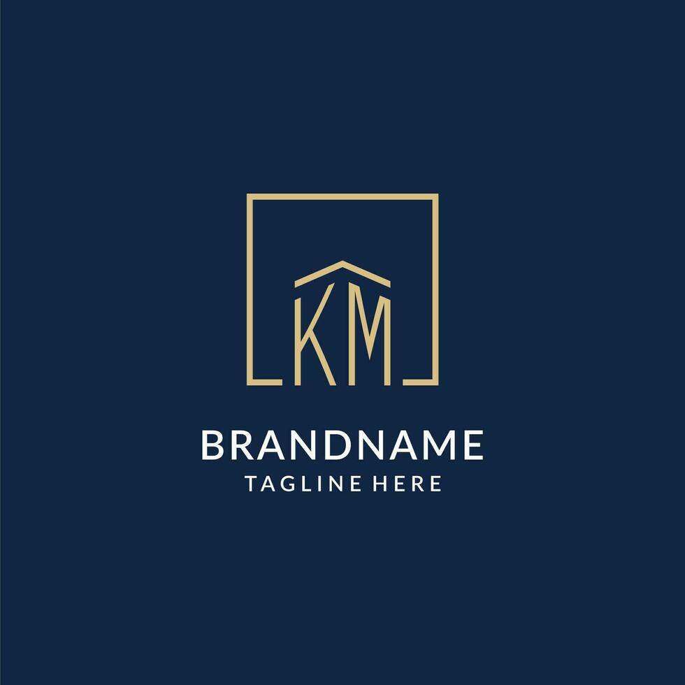 Initial KM square lines logo, modern and luxury real estate logo design vector
