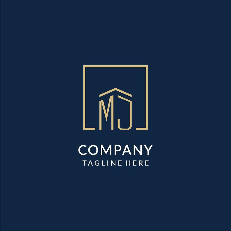 Initial MJ square lines logo, modern and luxury real estate logo design vector