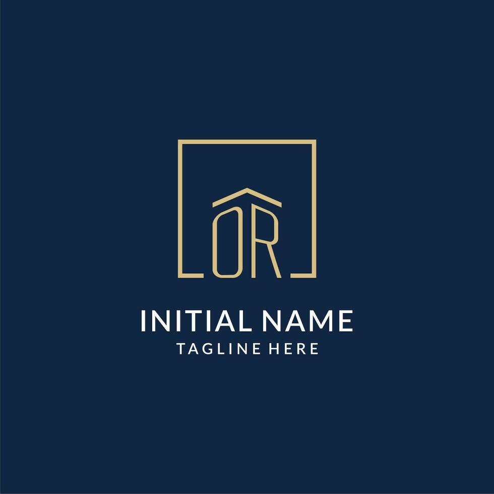 Initial OR square lines logo, modern and luxury real estate logo design vector