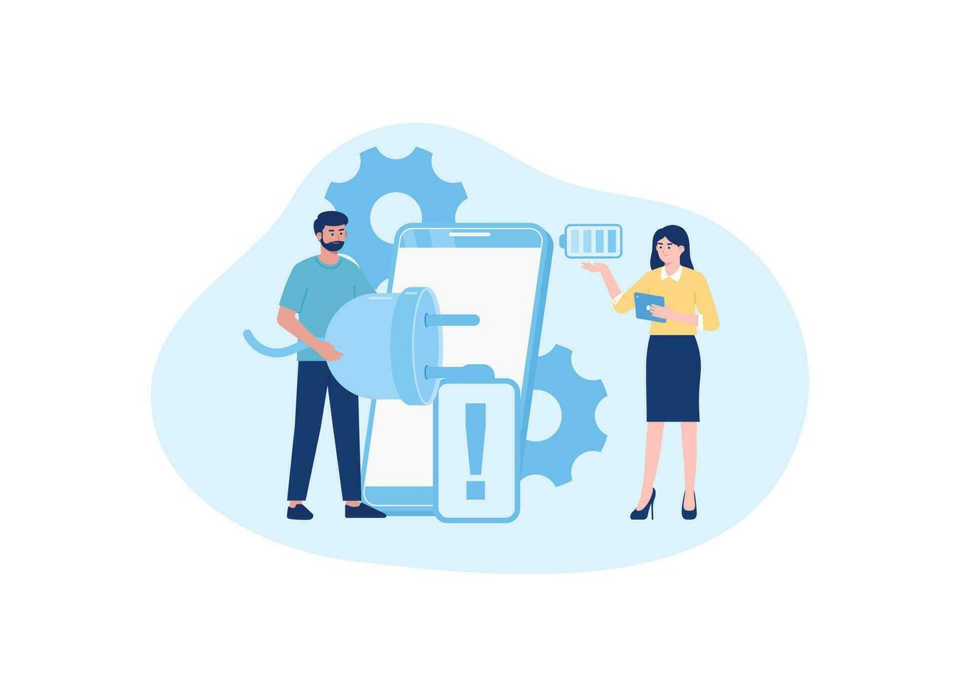 Smartphone wired charging concept flat illustration vector